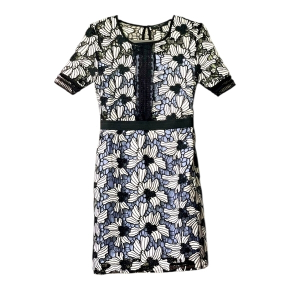 Romeo & Juliet Floral Lace Sheath‎ Dress Black White Blue Knee Length Size Small - Picture 10 of 16